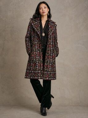 BIYA by Johnny Was Vintage Floral Tapestry Embroidered Long Coat Jacket Size S